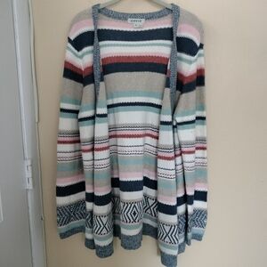 Orvis Cardigan Sweater M Striped Pastel Linen Cotton Silk Coastal Travel Office